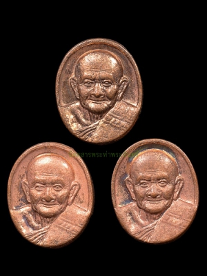 เหรียญเม็ดยา(กระดุม) เนื้อทองแดง 3องค์ หลวงปู่หงษ์ ปี2543