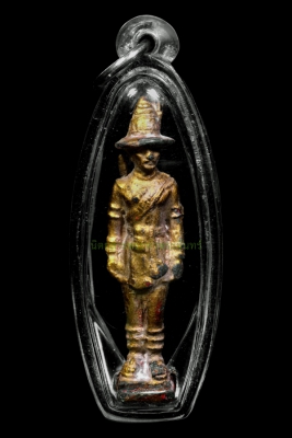 รูปหล่อทรงยืนพระเจ้าตากสิน​ ค่ายตากสิน จังหวัดจันทบุรี ปี2531​ เนื้อตะกั่วทาชาดปิดทอง